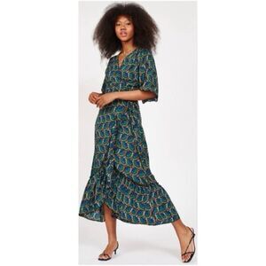 Silk & Salt Journey Maxi Wrap Dress in African Peacock Print size M.